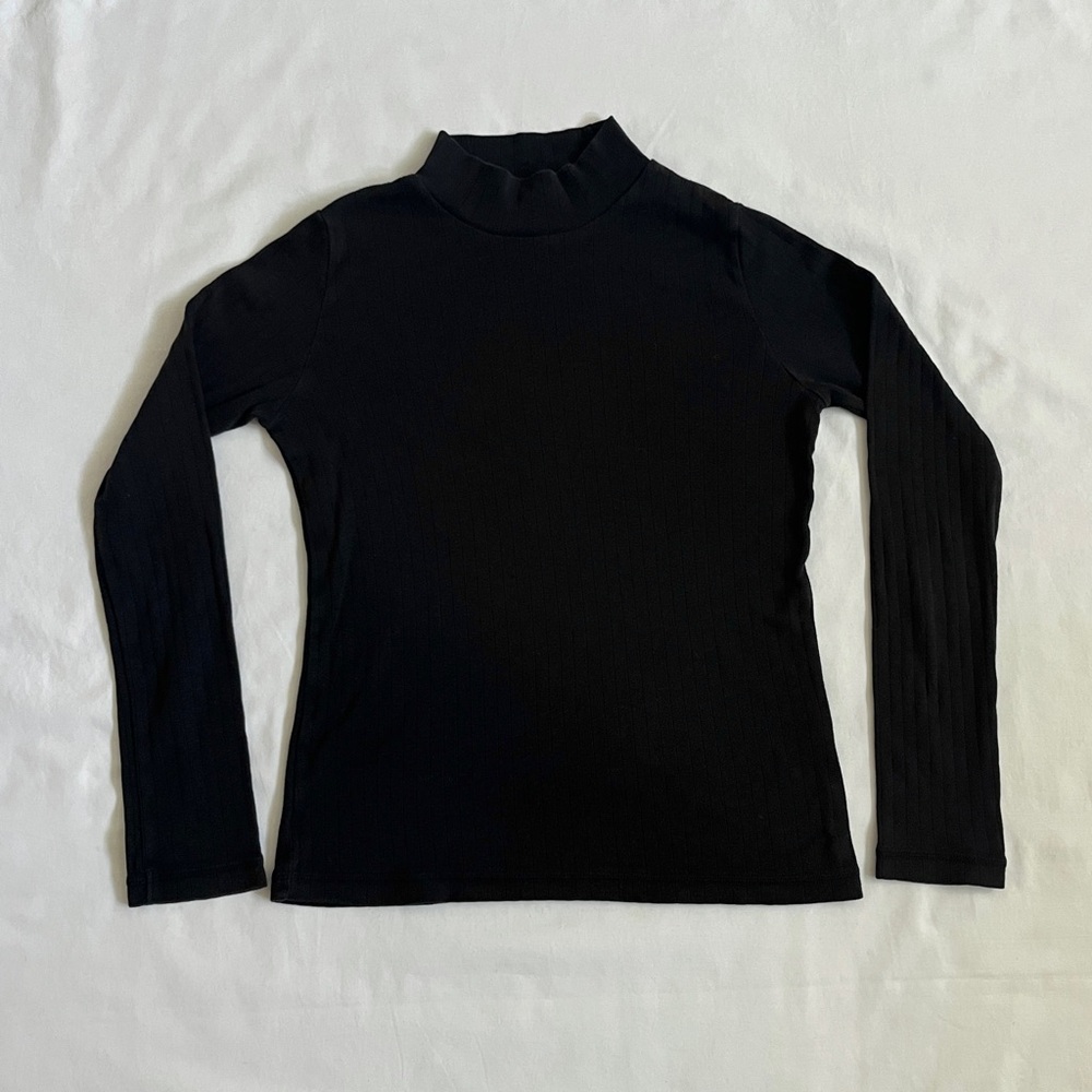 Uniqlo Mock Neck Long Sleeve Top | Black Ribbed Kids Size 150